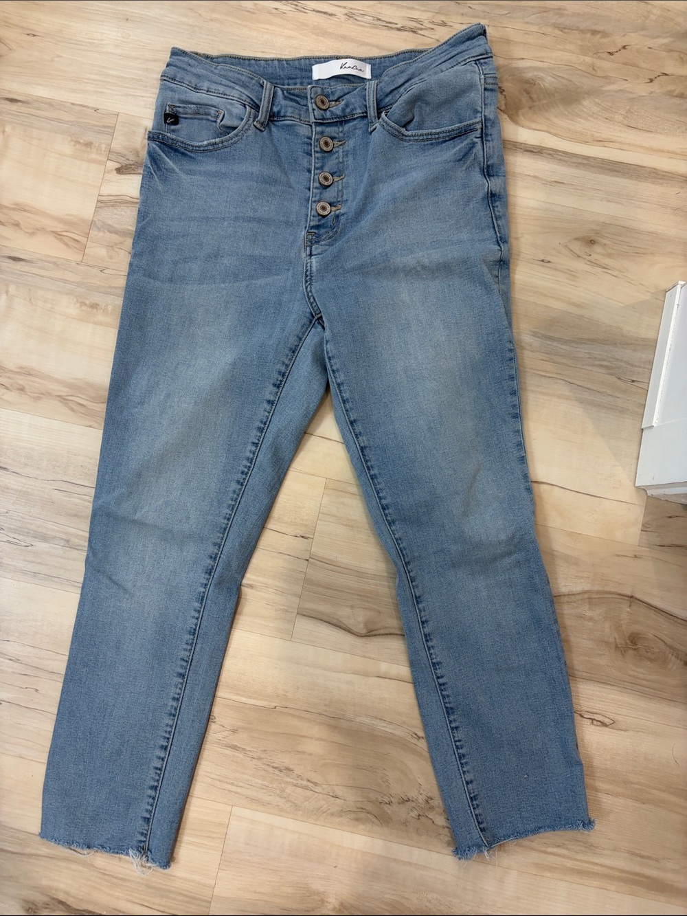 KanCan Light Blue Button-Fly Cropped Jeans